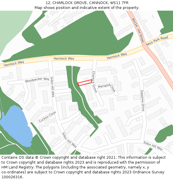 12, CHARLOCK GROVE, CANNOCK, WS11 7FR: Location map and indicative extent of plot