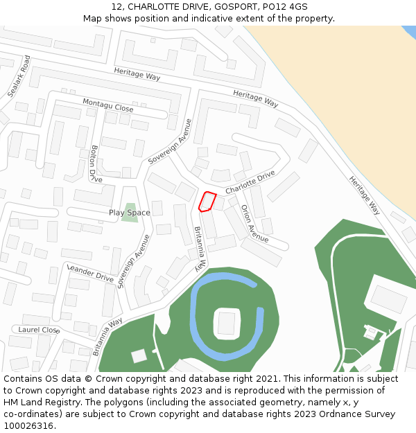 12, CHARLOTTE DRIVE, GOSPORT, PO12 4GS: Location map and indicative extent of plot