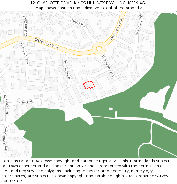 12, CHARLOTTE DRIVE, KINGS HILL, WEST MALLING, ME19 4GU: Location map and indicative extent of plot