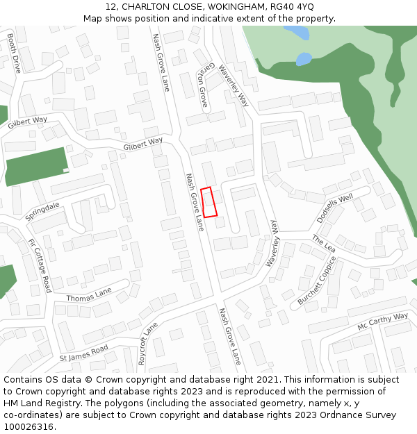 12, CHARLTON CLOSE, WOKINGHAM, RG40 4YQ: Location map and indicative extent of plot