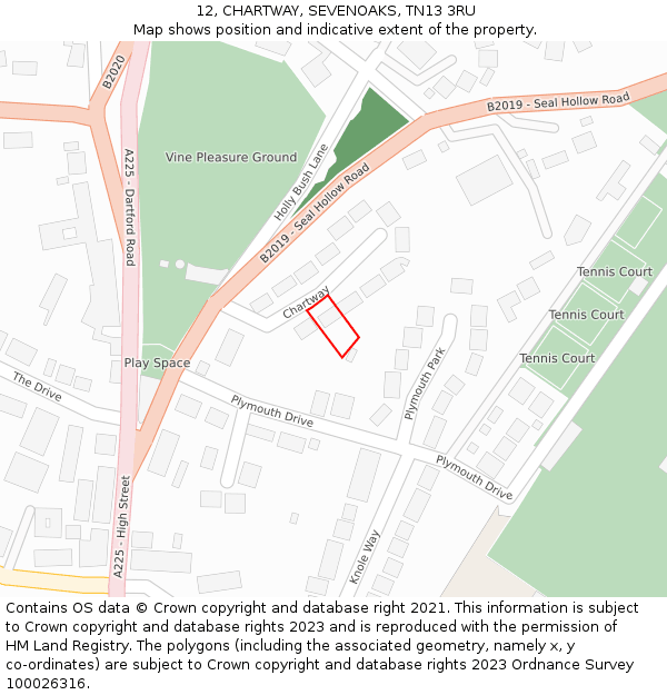 12, CHARTWAY, SEVENOAKS, TN13 3RU: Location map and indicative extent of plot