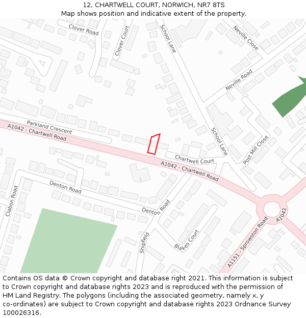 12, CHARTWELL COURT, NORWICH, NR7 8TS: Location map and indicative extent of plot