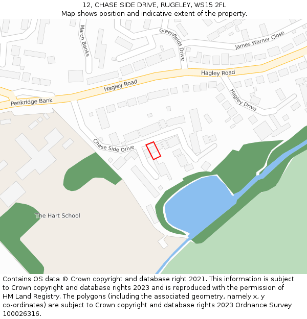 12, CHASE SIDE DRIVE, RUGELEY, WS15 2FL: Location map and indicative extent of plot