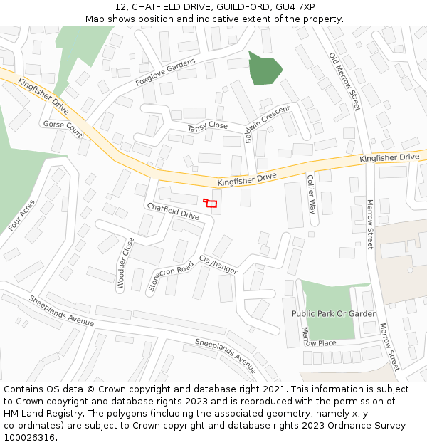 12, CHATFIELD DRIVE, GUILDFORD, GU4 7XP: Location map and indicative extent of plot