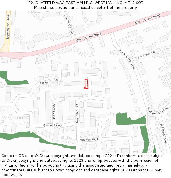 12, CHATFIELD WAY, EAST MALLING, WEST MALLING, ME19 6QD: Location map and indicative extent of plot