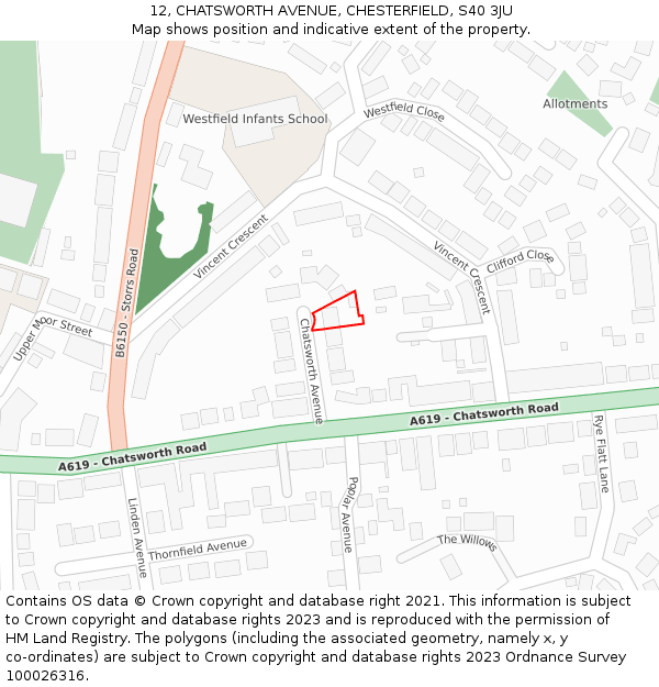 12, CHATSWORTH AVENUE, CHESTERFIELD, S40 3JU: Location map and indicative extent of plot