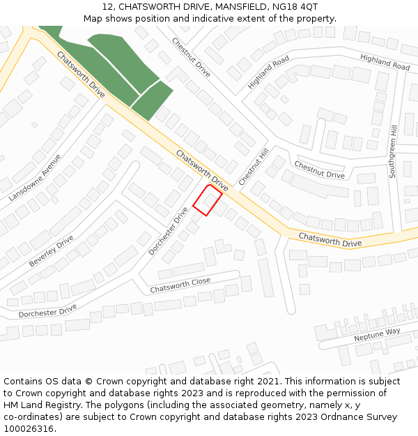 12, CHATSWORTH DRIVE, MANSFIELD, NG18 4QT: Location map and indicative extent of plot