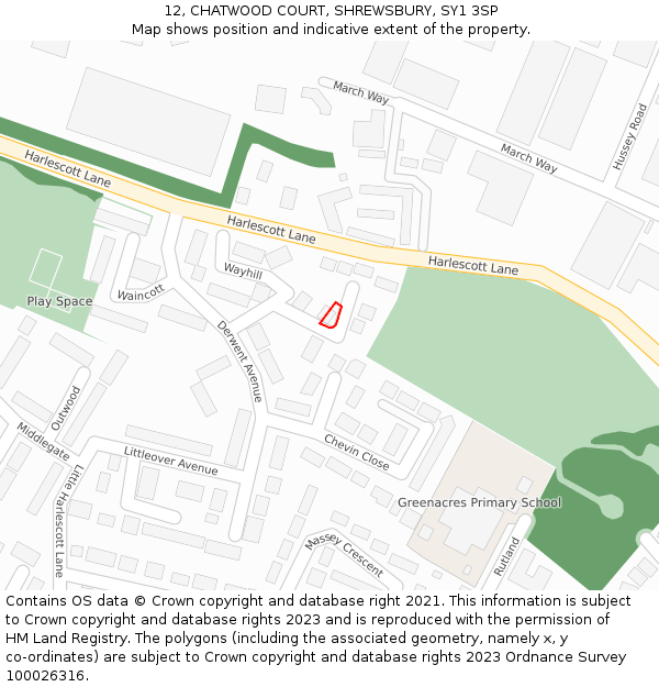 12, CHATWOOD COURT, SHREWSBURY, SY1 3SP: Location map and indicative extent of plot