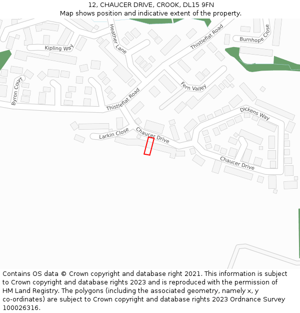 12, CHAUCER DRIVE, CROOK, DL15 9FN: Location map and indicative extent of plot