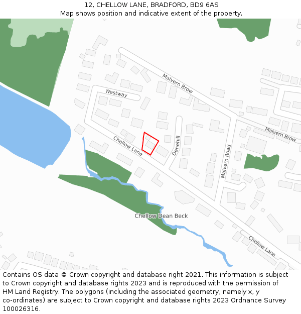 12, CHELLOW LANE, BRADFORD, BD9 6AS: Location map and indicative extent of plot