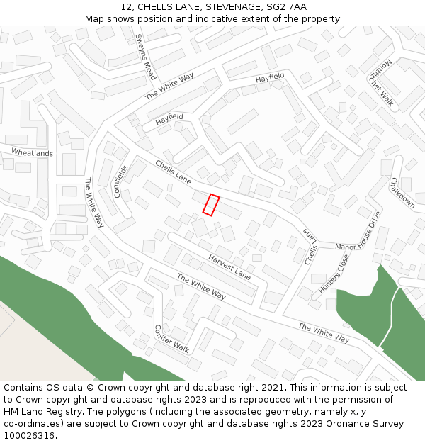 12, CHELLS LANE, STEVENAGE, SG2 7AA: Location map and indicative extent of plot