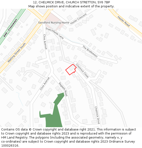 12, CHELMICK DRIVE, CHURCH STRETTON, SY6 7BP: Location map and indicative extent of plot