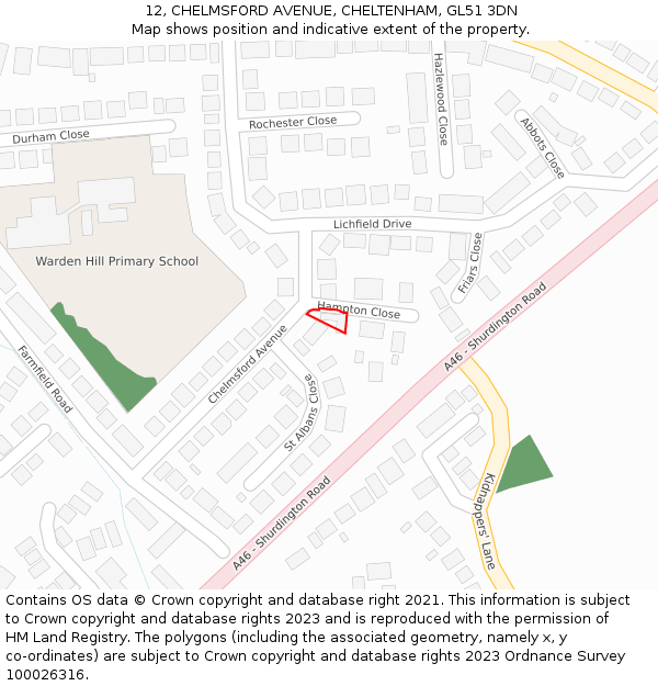 12, CHELMSFORD AVENUE, CHELTENHAM, GL51 3DN: Location map and indicative extent of plot