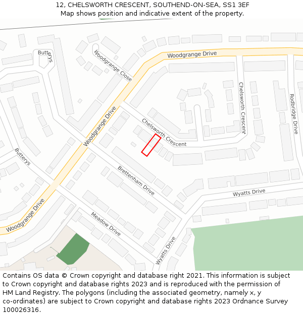 12, CHELSWORTH CRESCENT, SOUTHEND-ON-SEA, SS1 3EF: Location map and indicative extent of plot