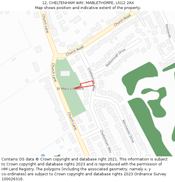 12, CHELTENHAM WAY, MABLETHORPE, LN12 2AX: Location map and indicative extent of plot