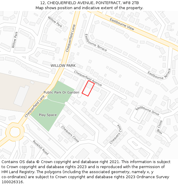 12, CHEQUERFIELD AVENUE, PONTEFRACT, WF8 2TB: Location map and indicative extent of plot