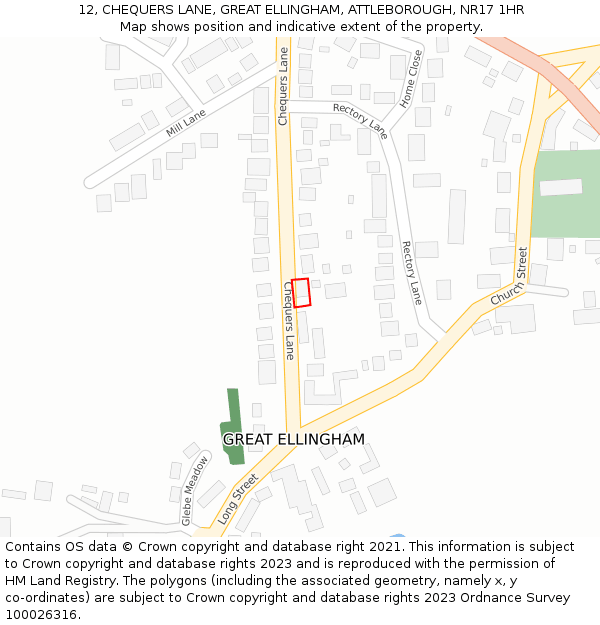 12, CHEQUERS LANE, GREAT ELLINGHAM, ATTLEBOROUGH, NR17 1HR: Location map and indicative extent of plot