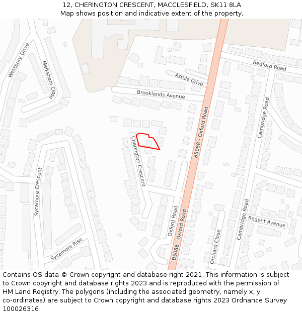 12, CHERINGTON CRESCENT, MACCLESFIELD, SK11 8LA: Location map and indicative extent of plot