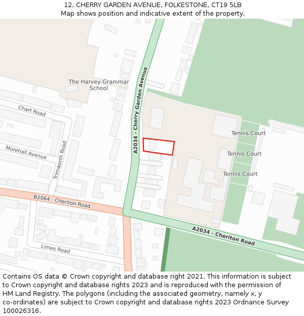 12, CHERRY GARDEN AVENUE, FOLKESTONE, CT19 5LB: Location map and indicative extent of plot