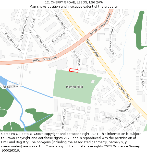 12, CHERRY GROVE, LEEDS, LS6 2WA: Location map and indicative extent of plot