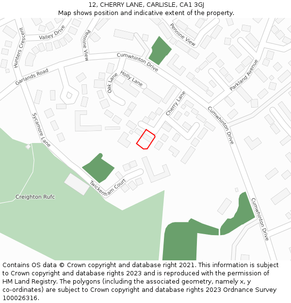 12, CHERRY LANE, CARLISLE, CA1 3GJ: Location map and indicative extent of plot