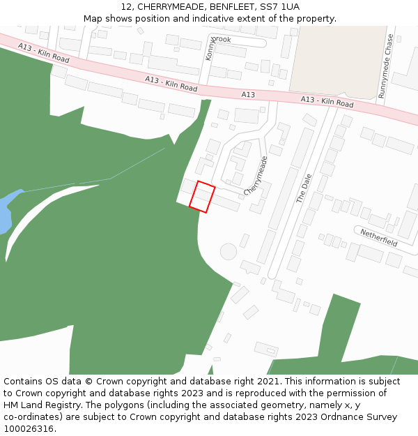12, CHERRYMEADE, BENFLEET, SS7 1UA: Location map and indicative extent of plot