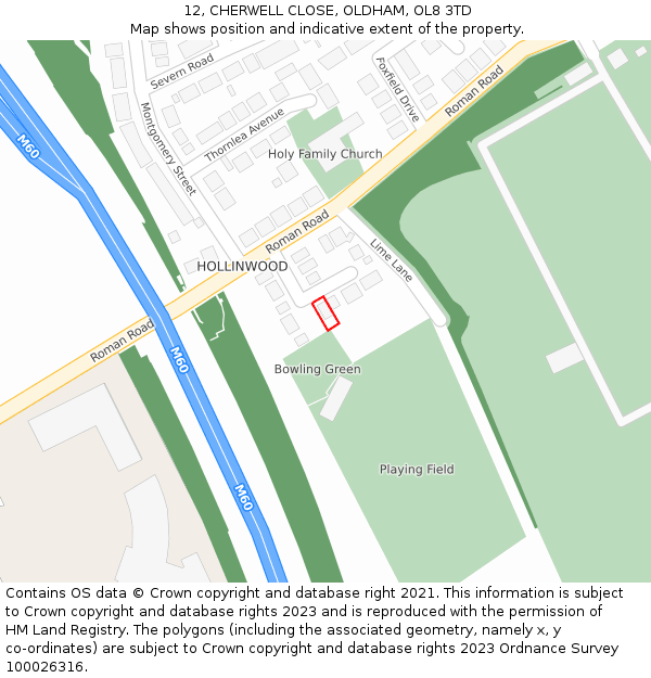 12, CHERWELL CLOSE, OLDHAM, OL8 3TD: Location map and indicative extent of plot