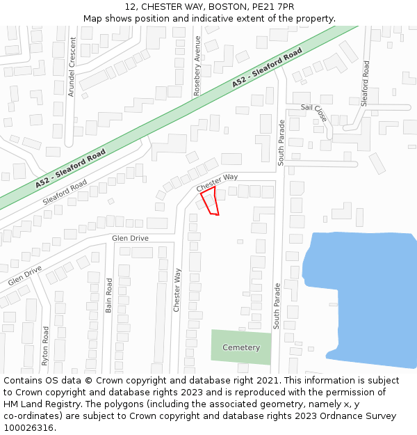 12, CHESTER WAY, BOSTON, PE21 7PR: Location map and indicative extent of plot