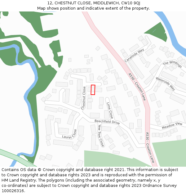 12, CHESTNUT CLOSE, MIDDLEWICH, CW10 9QJ: Location map and indicative extent of plot