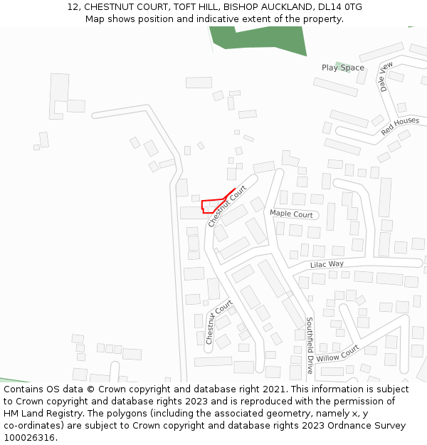 12, CHESTNUT COURT, TOFT HILL, BISHOP AUCKLAND, DL14 0TG: Location map and indicative extent of plot