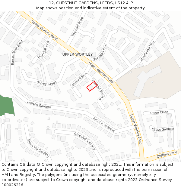 12, CHESTNUT GARDENS, LEEDS, LS12 4LP: Location map and indicative extent of plot