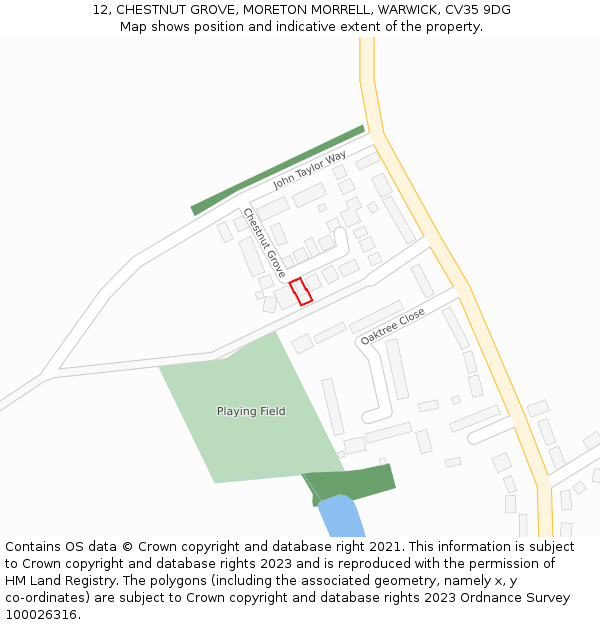 12, CHESTNUT GROVE, MORETON MORRELL, WARWICK, CV35 9DG: Location map and indicative extent of plot