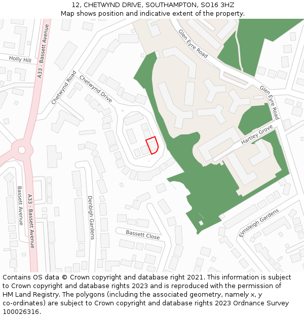 12, CHETWYND DRIVE, SOUTHAMPTON, SO16 3HZ: Location map and indicative extent of plot