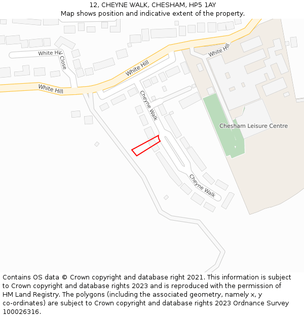 12, CHEYNE WALK, CHESHAM, HP5 1AY: Location map and indicative extent of plot