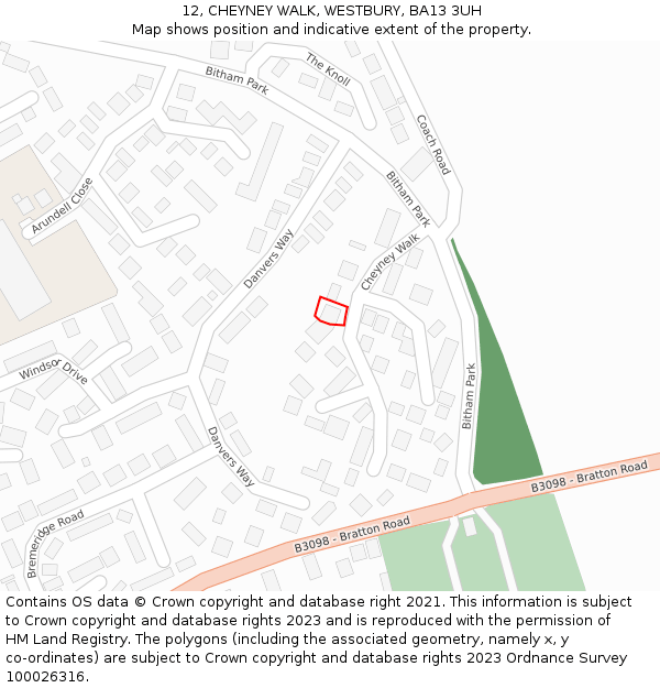 12, CHEYNEY WALK, WESTBURY, BA13 3UH: Location map and indicative extent of plot