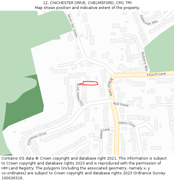 12, CHICHESTER DRIVE, CHELMSFORD, CM1 7RY: Location map and indicative extent of plot