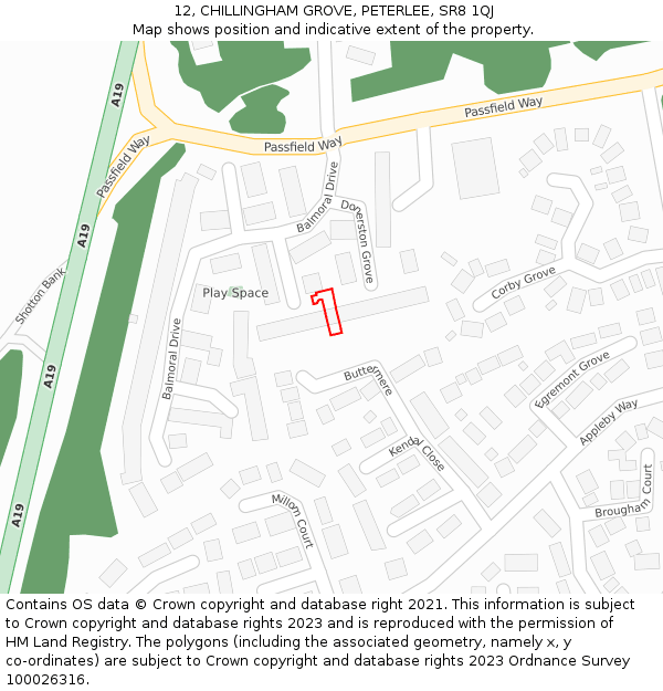 12, CHILLINGHAM GROVE, PETERLEE, SR8 1QJ: Location map and indicative extent of plot