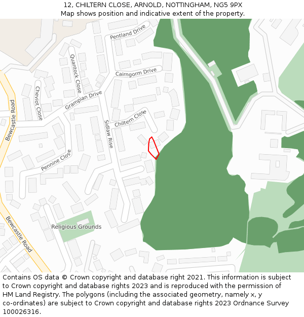 12, CHILTERN CLOSE, ARNOLD, NOTTINGHAM, NG5 9PX: Location map and indicative extent of plot