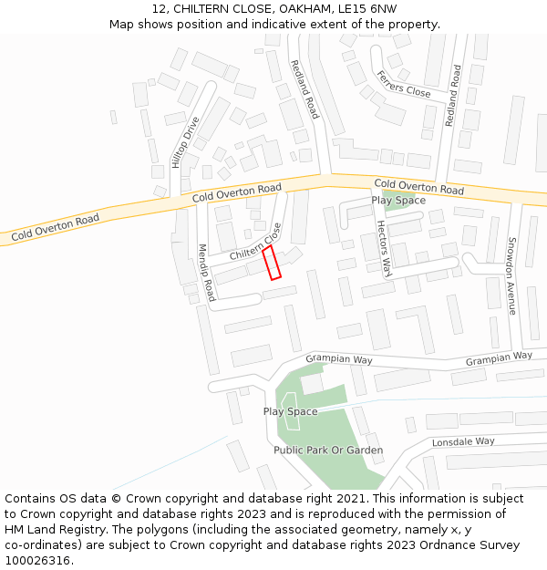 12, CHILTERN CLOSE, OAKHAM, LE15 6NW: Location map and indicative extent of plot