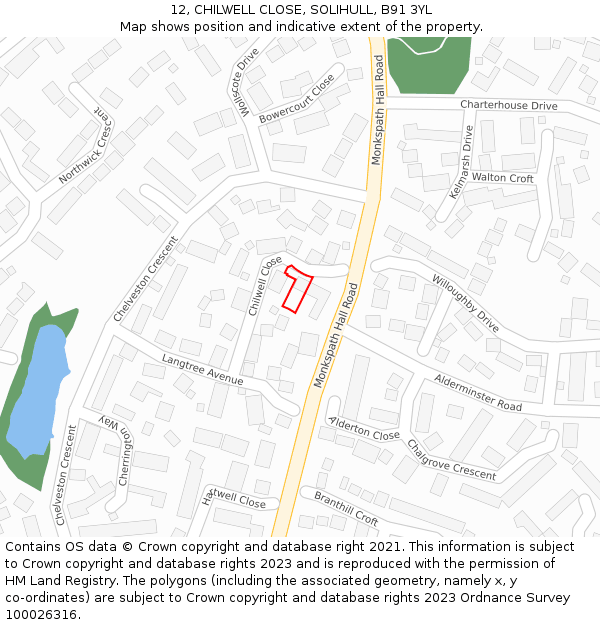 12, CHILWELL CLOSE, SOLIHULL, B91 3YL: Location map and indicative extent of plot