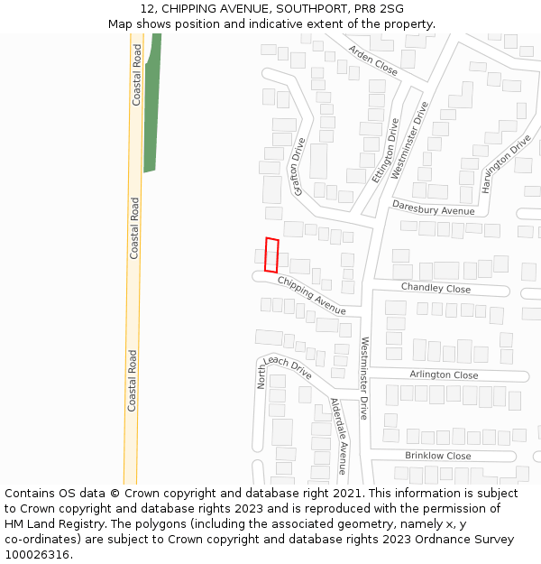 12, CHIPPING AVENUE, SOUTHPORT, PR8 2SG: Location map and indicative extent of plot