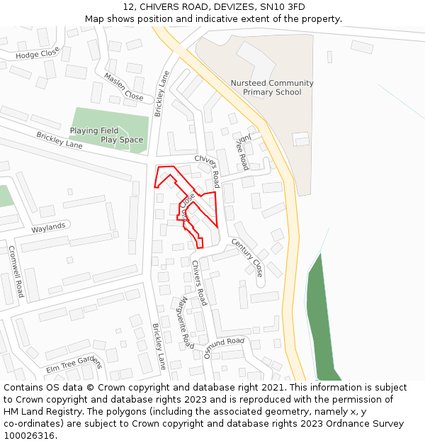 12, CHIVERS ROAD, DEVIZES, SN10 3FD: Location map and indicative extent of plot