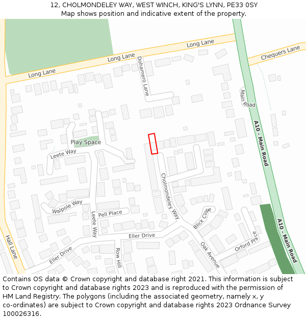 12, CHOLMONDELEY WAY, WEST WINCH, KING'S LYNN, PE33 0SY: Location map and indicative extent of plot