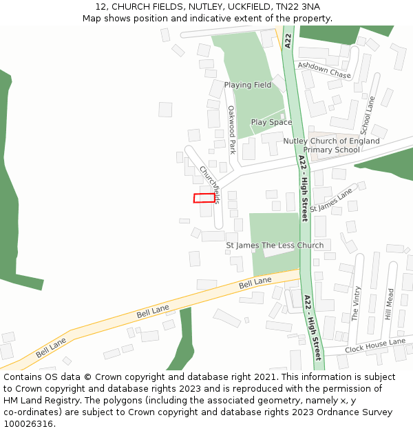 12, CHURCH FIELDS, NUTLEY, UCKFIELD, TN22 3NA: Location map and indicative extent of plot