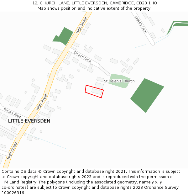 12, CHURCH LANE, LITTLE EVERSDEN, CAMBRIDGE, CB23 1HQ: Location map and indicative extent of plot