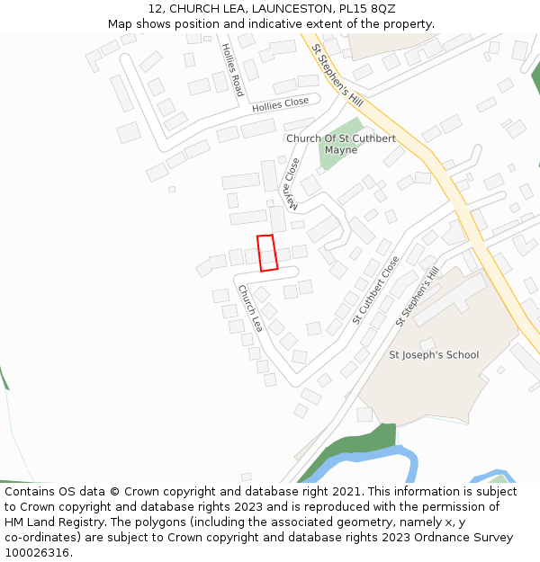 12, CHURCH LEA, LAUNCESTON, PL15 8QZ: Location map and indicative extent of plot