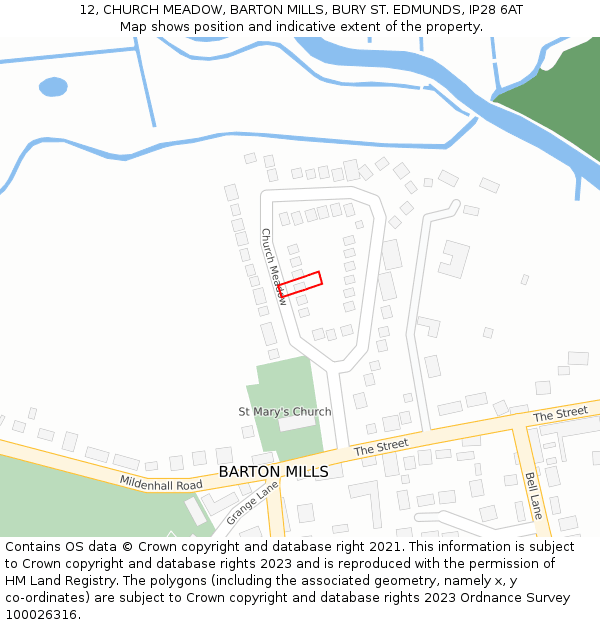 12, CHURCH MEADOW, BARTON MILLS, BURY ST. EDMUNDS, IP28 6AT: Location map and indicative extent of plot