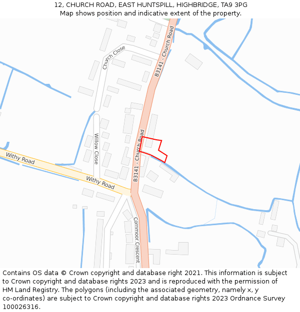 12, CHURCH ROAD, EAST HUNTSPILL, HIGHBRIDGE, TA9 3PG: Location map and indicative extent of plot