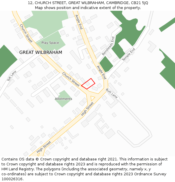 12, CHURCH STREET, GREAT WILBRAHAM, CAMBRIDGE, CB21 5JQ: Location map and indicative extent of plot