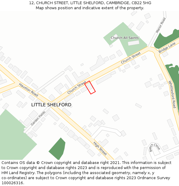 12, CHURCH STREET, LITTLE SHELFORD, CAMBRIDGE, CB22 5HG: Location map and indicative extent of plot